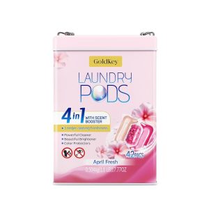 GoldKey 4-in-1 longer lasting floral fragrance stronger cleaning power protect the color of clothes 42 pieces laundry detergent beads pods with scent booster Household Pack Scented Perfume Flower
