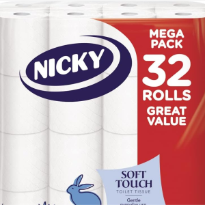 Nicky Soft Touch Toilet Tissue |Extra Value Pack – 32 Rolls of Extra Gentle White Toilet Paper |190 Sheets per Roll| 2-ply | Soft Tissue | Modern Embossing |Easy Opening | 100% FSC Certified Paper