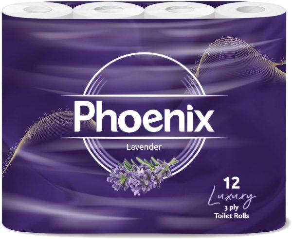 12 Phoenix Soft Lavender Fragranced Luxury Toilet Rolls Bulk Buy – Quilted White 3 Ply Toilet Paper – Pack of 12 Toilet Tissue (60 Quilted Rolls)
