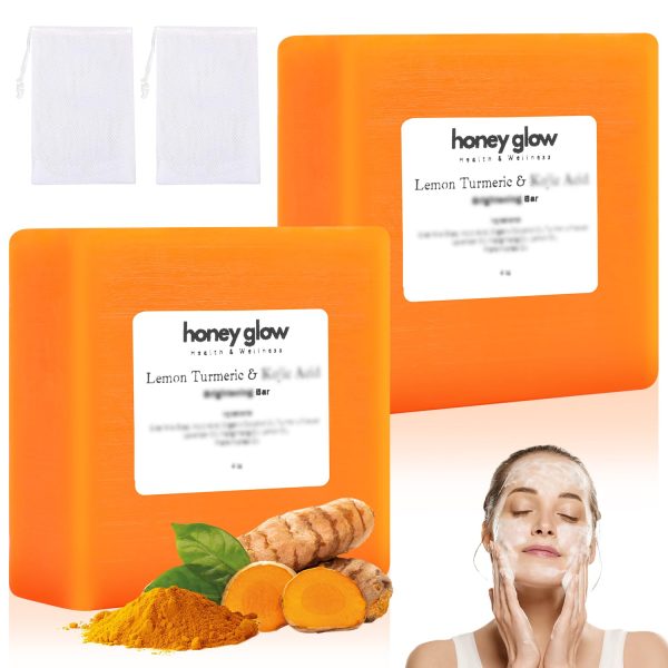 Honey Glow Lemon Turmeric Kojic Soap Bar, Honey Glow Turmeric Soap, Lemon Kojic Soap, Turmeric Soap Bar for Face ＆ Body, Natural Turmeric Handmade Soap for All Skin Types (2)