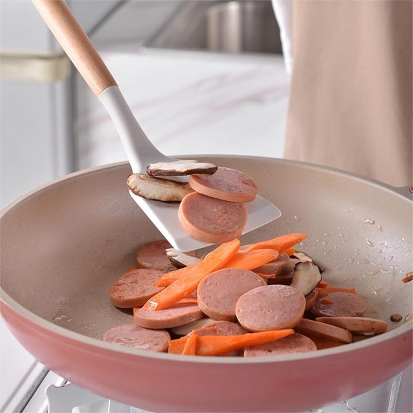 19 Piece Silicone Kitchenware Utensil Set Silicone Kitchen Utensils Set Heat Resistant Non-stick Cooking Tool with Wooden Handles Silicone Cookware Set BPA Free,19pcs - Image 2