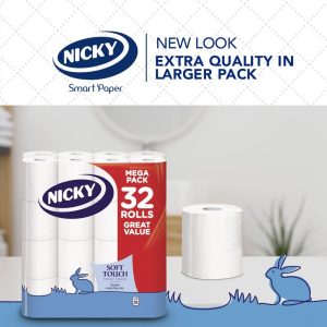 Alternative view of Nicky Soft Touch Toilet Tissue |Extra Value Pack – 32 Rolls of Extra Gentle White Toilet Paper |190 Sheets per Roll| 2-ply | Soft Tissue | Modern Embossing |Easy Opening | 100% FSC Certified Paper