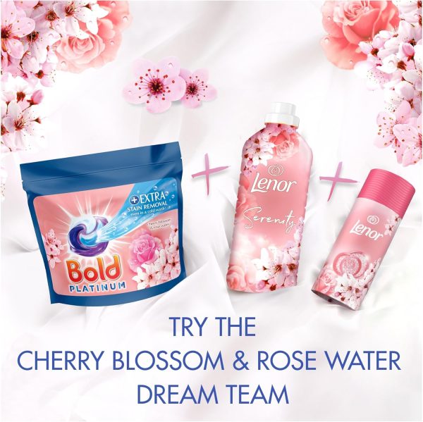 Bold Platinum PODS® Washing Liquid Laundry Detergent Capsules 104 Washes (52×2), Cherry Blossom & Rose Water, Extra Stain Femoval, With Built-In Lenor Softener - Image 3