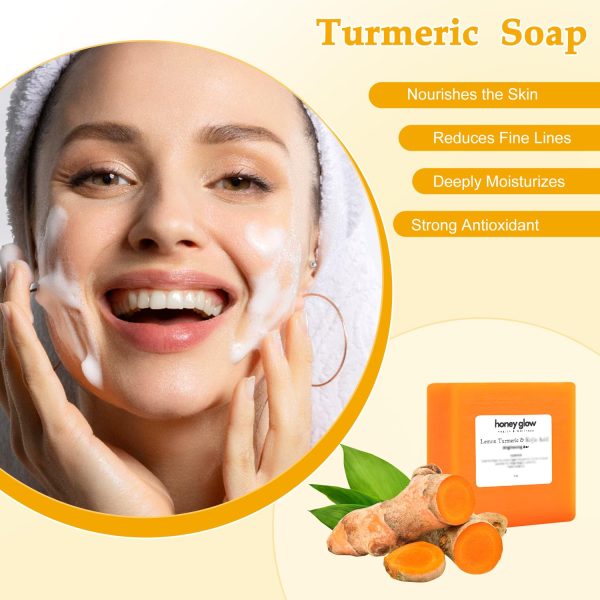 Honey Glow Lemon Turmeric Kojic Soap Bar, Honey Glow Turmeric Soap, Lemon Kojic Soap, Turmeric Soap Bar for Face ＆ Body, Natural Turmeric Handmade Soap for All Skin Types (2) - Image 3
