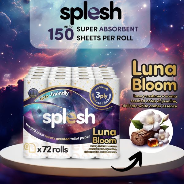 Splesh by Cusheen 3-ply Toilet Roll – Luna Bloom (72 Pack) Soft, Quilted Bulk Toilet Rolls, Toilet Tissue and Loo Rolls – Eco-Friendly Toilet Paper Sustainably Crafted in The UK - Image 3
