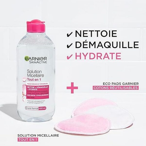 Garnier Mizellen Reinigungswasser All-in-1 für trockene und empfindliche Haut, Maxi-Format, 400 ml, 3 Stück - Image 5