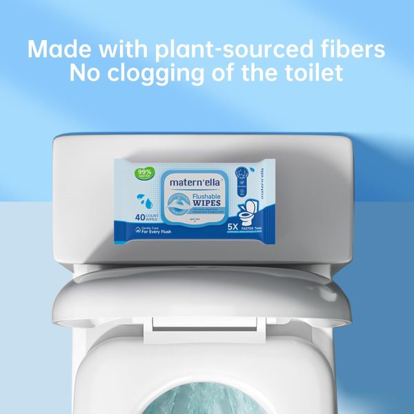 MATERN’ELLA Flushable Wipes, Unscented Adult Wet Wipes with Dandelion & Aloe Vera, Personal Cleansing Toilet Wipes 100% Plant Based Fibers Soft and Septic Sewer Safe 320 Wipes (8 Packs of 40) - Image 5