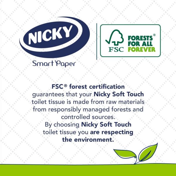 Nicky Soft Touch Toilet Tissue |Extra Value Pack – 32 Rolls of Extra Gentle White Toilet Paper |190 Sheets per Roll| 2-ply | Soft Tissue | Modern Embossing |Easy Opening | 100% FSC Certified Paper - Image 5