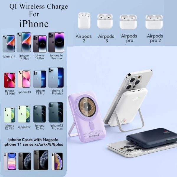 Travel 10000mAh Powerbank For Magsafe Wireless Charger Power Banks Fast Charge External Battery With Bracket For iPhone 15 14 13 - Image 7