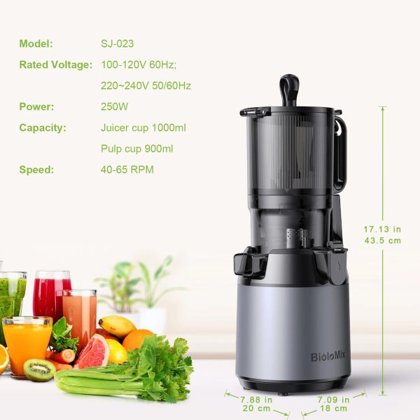 BioloMix Cold Press Juicer,with 130mm Feed Chute,Fit Whole Fruits & Vegetables,High Juice Yield,BPA FREE Slow Masticating Juicer - Image 2